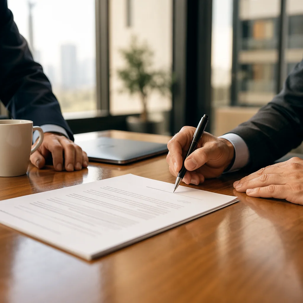Professional Contract Signing at Conference Table