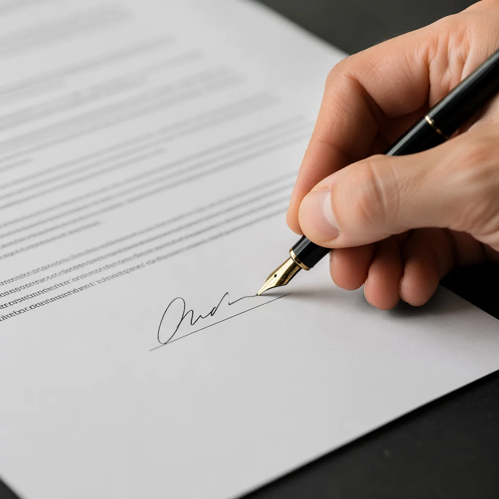 Hand Signing Business Contract with Fountain Pen