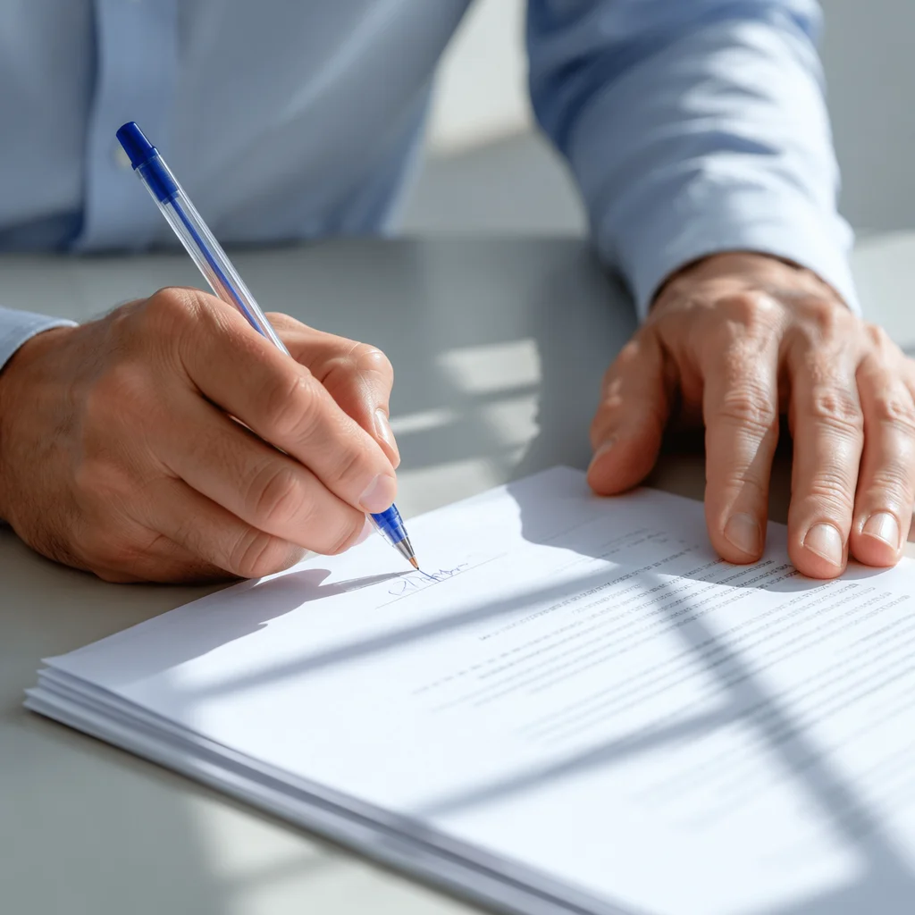 Signing Business Contract With Blue Pen