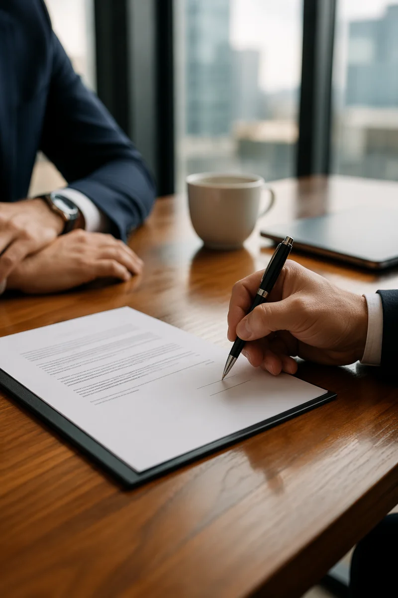 Signing Business Agreement at Conference Table