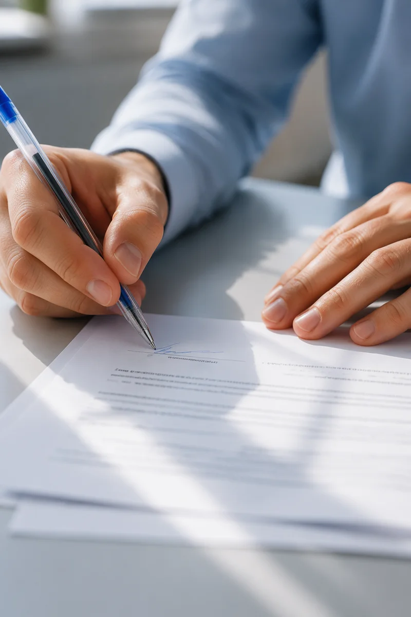 Signing Business Contract with Blue Pen