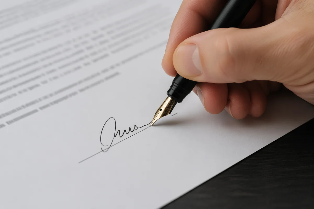 Hand Signing Business Contract with Fountain Pen