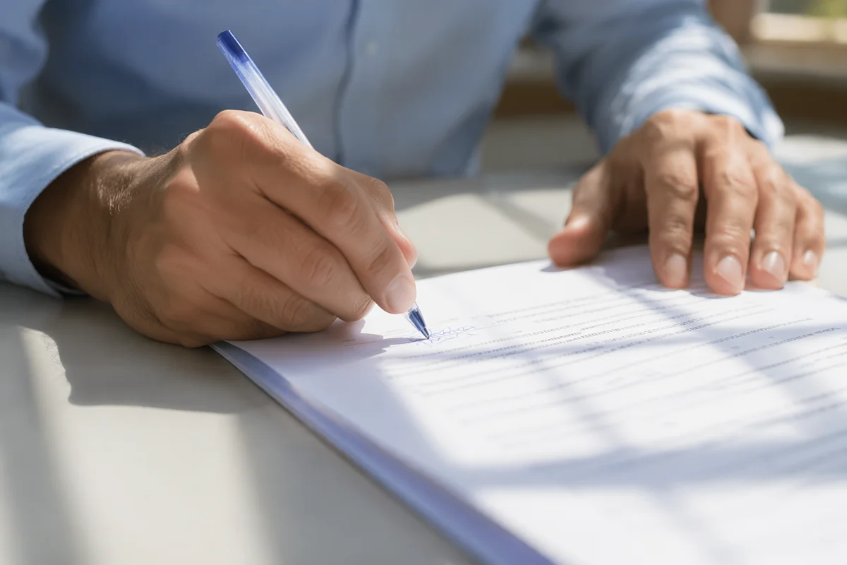 Business Contract Signing with Blue Pen