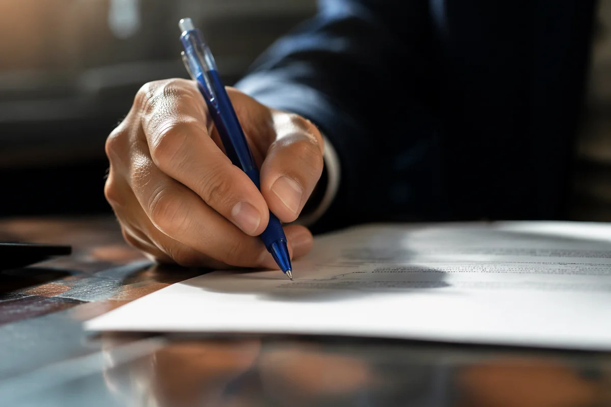 Hand Signing Business Contract with Blue Pen