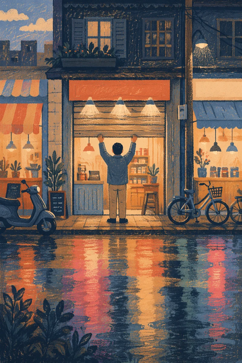 Small Business Owner Opening Shop at Dawn