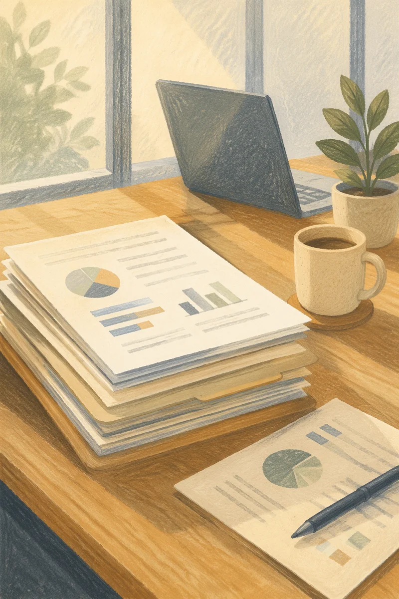 Organized Office Documents on Wooden Desk