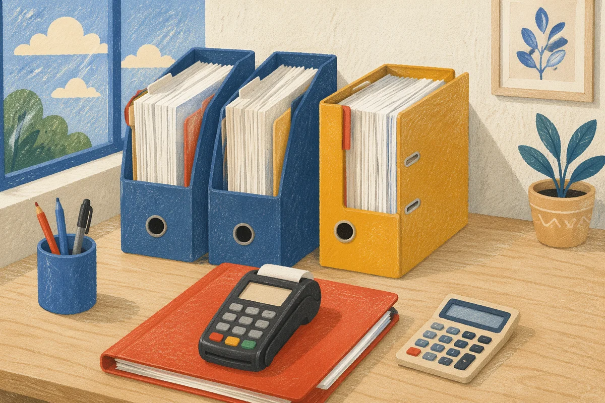 Organized Office Desk with Document Folders
