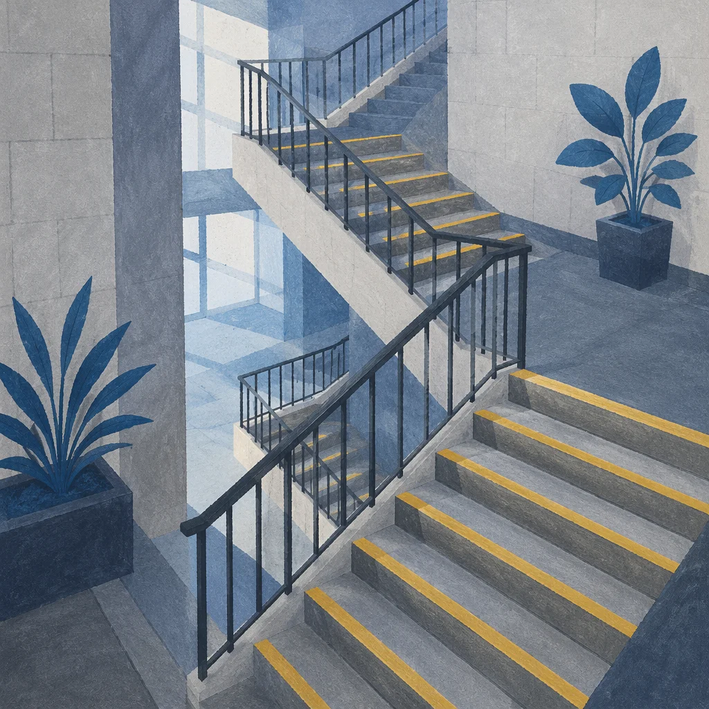 Ascending Modern Office Staircase with Yellow Accents