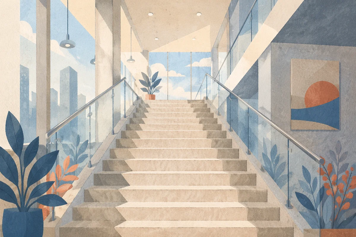 Ascending Staircase in Modern Office Building