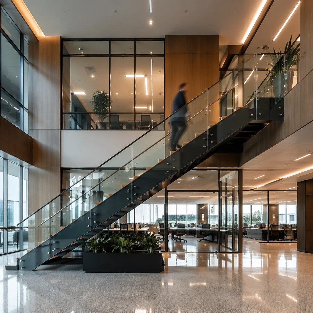 Ascending Staircase in Modern Corporate Atrium