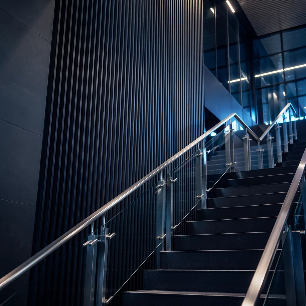 Ascending Staircase in Modern Office Interior