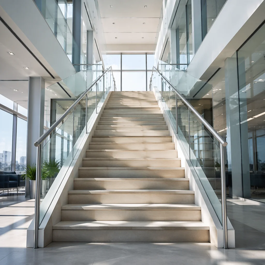 Ascending Modern Office Staircase Toward Light