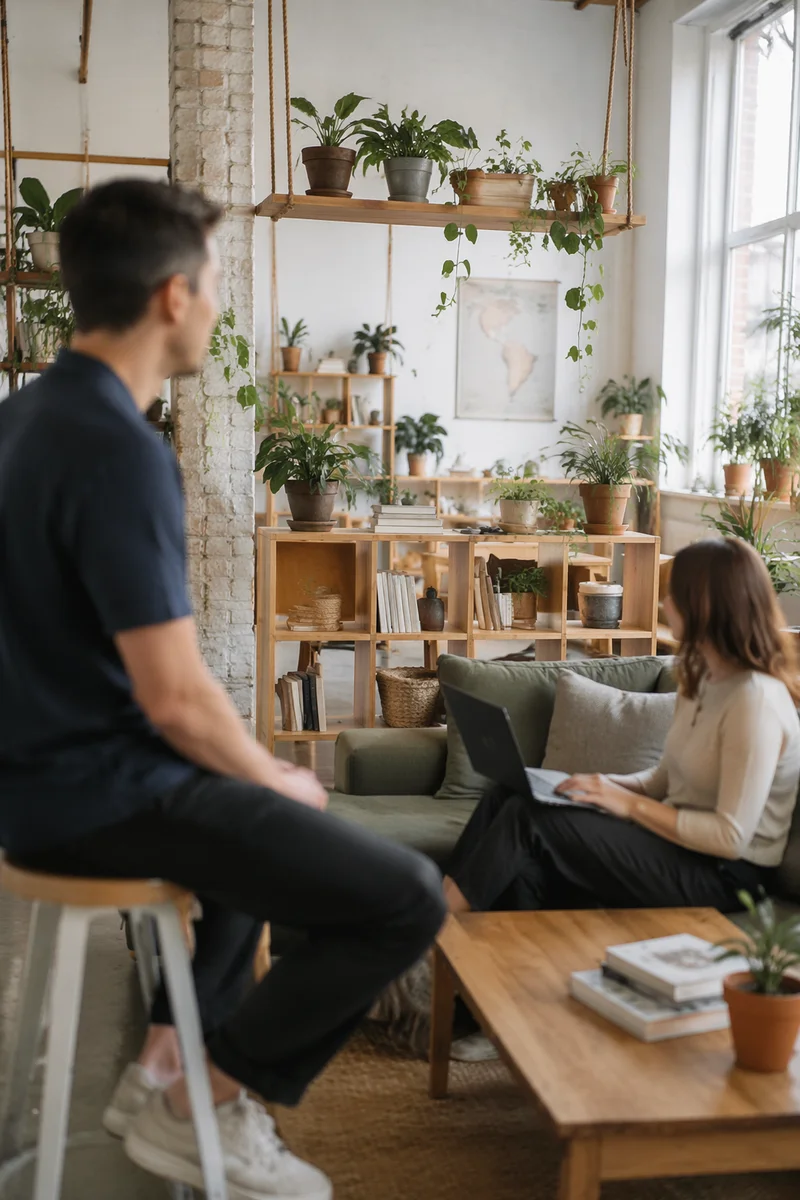 Bright Startup Loft Workspace with Greenery
