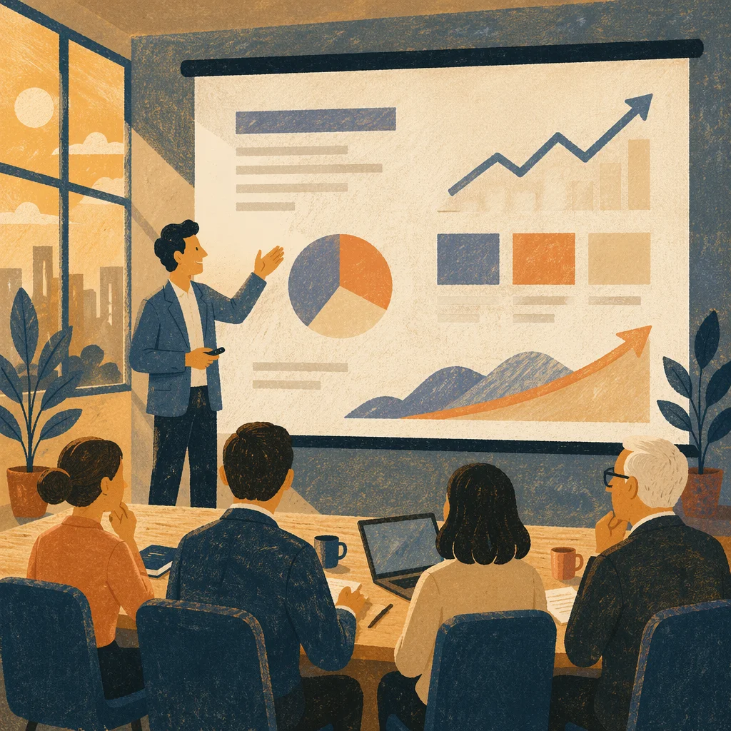 Startup Pitch Presentation in Modern Conference Room