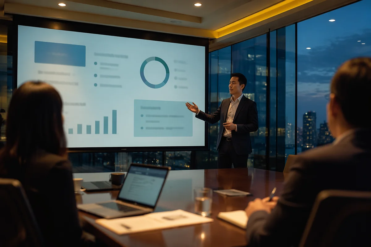 Startup Pitch Deck Presentation in Conference Room