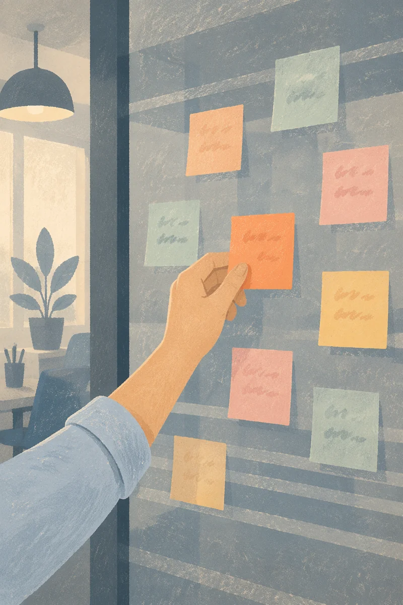 Colorful Sticky Notes on Glass Planning Wall