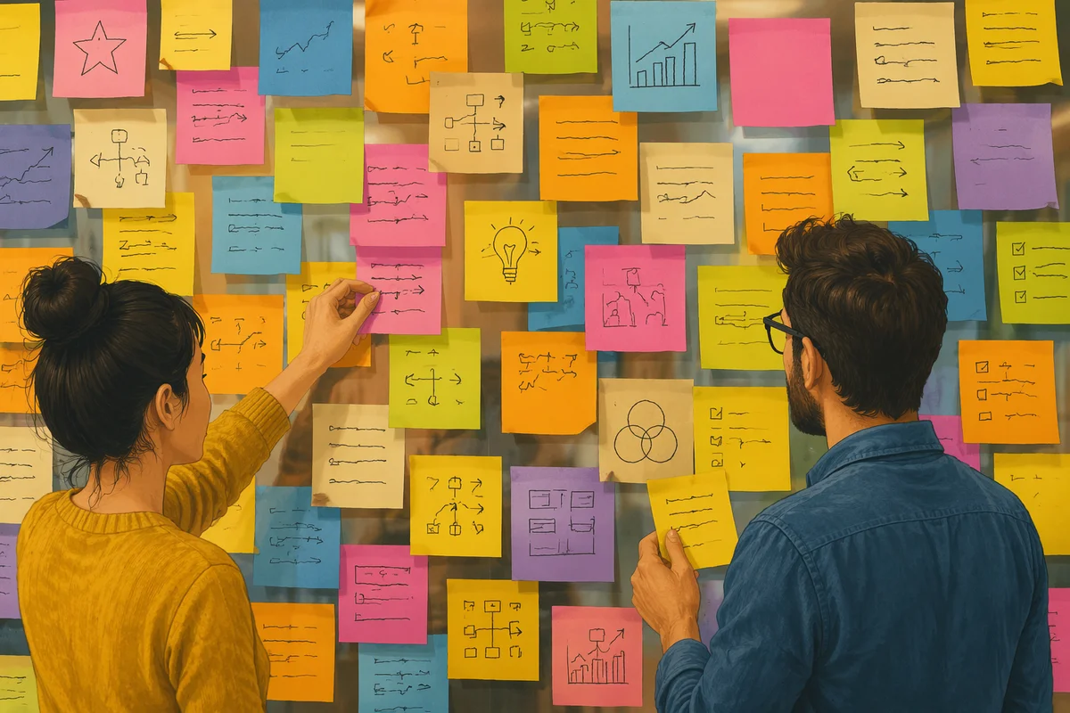 Colorful Sticky Notes on Glass Planning Wall