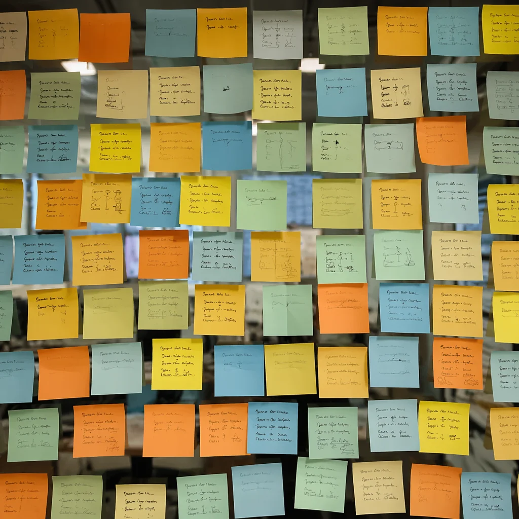 Colorful Sticky Notes on Office Glass Wall