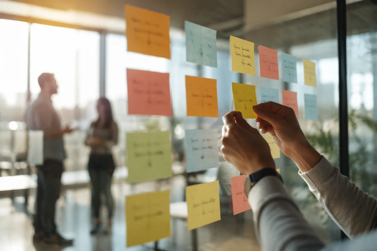Colorful Sticky Notes on Glass Wall
