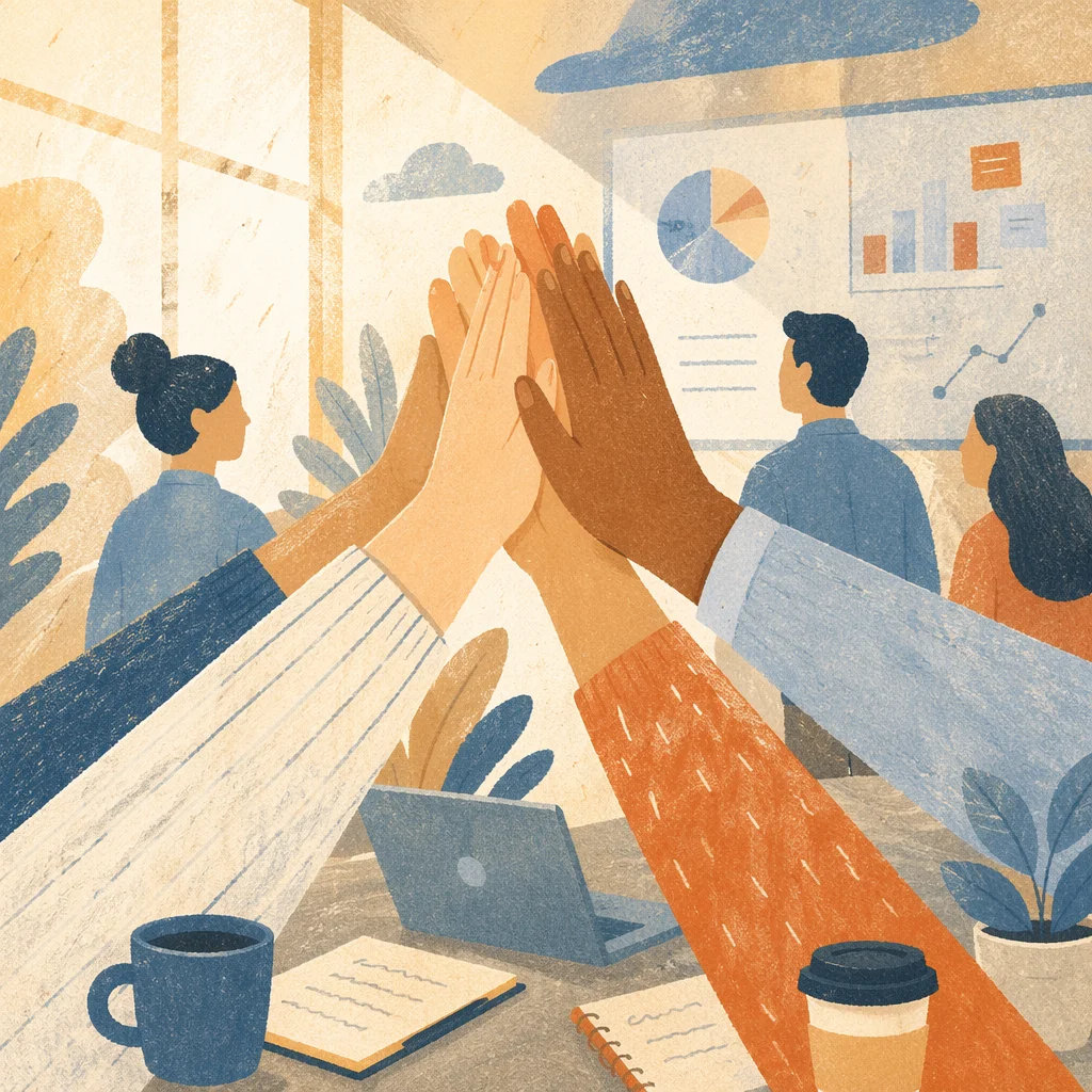 Team High Five in Modern Office