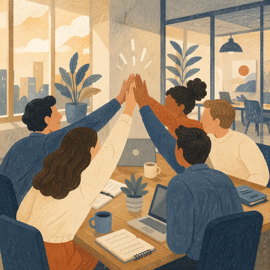 Office Team Celebrating Success With High Five