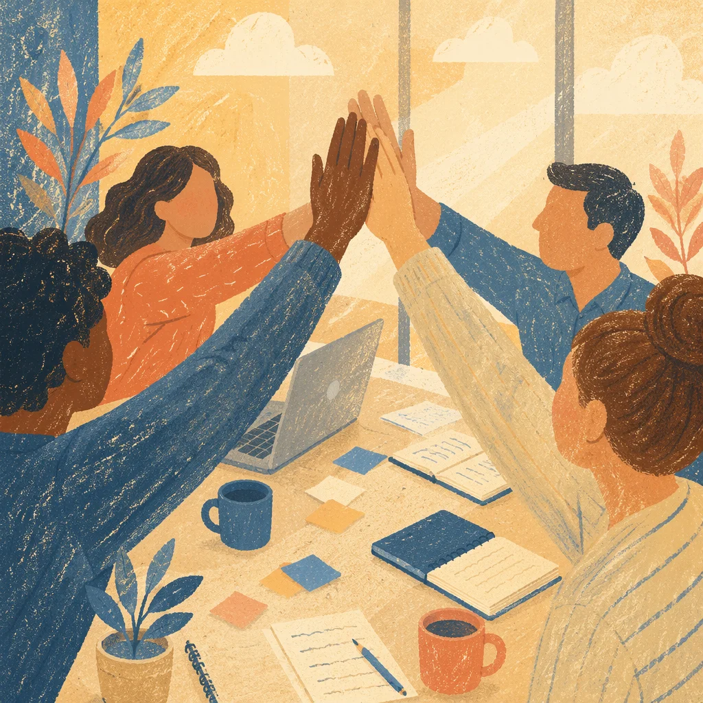 Team High Five Success in Modern Office