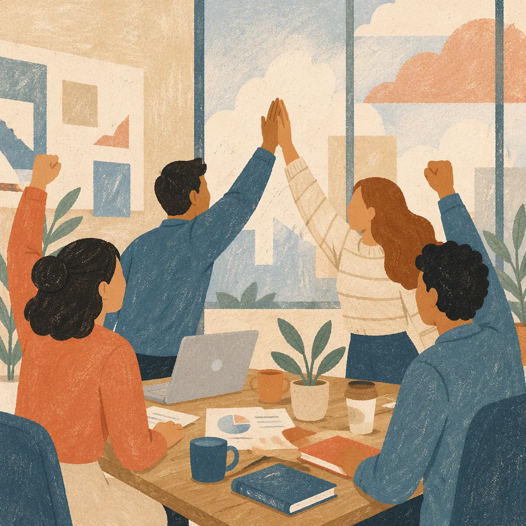 Office Team Celebrating Project Win High Five