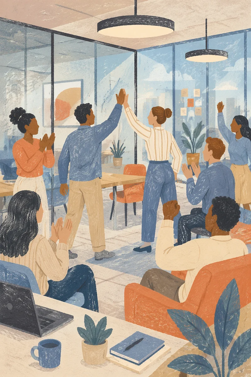 Office Team Celebrating Success With High Five