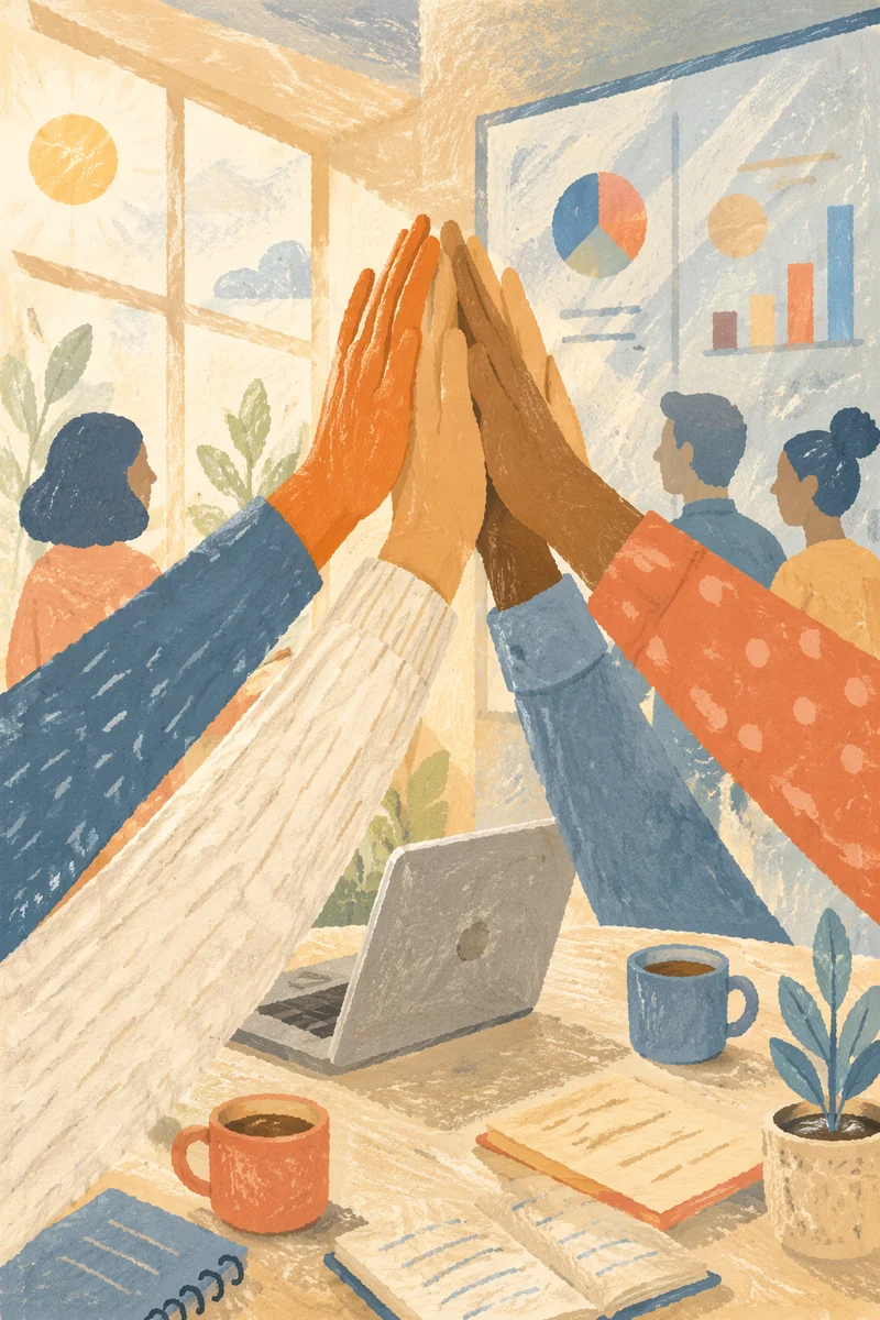 Team High Five Celebration in Modern Office