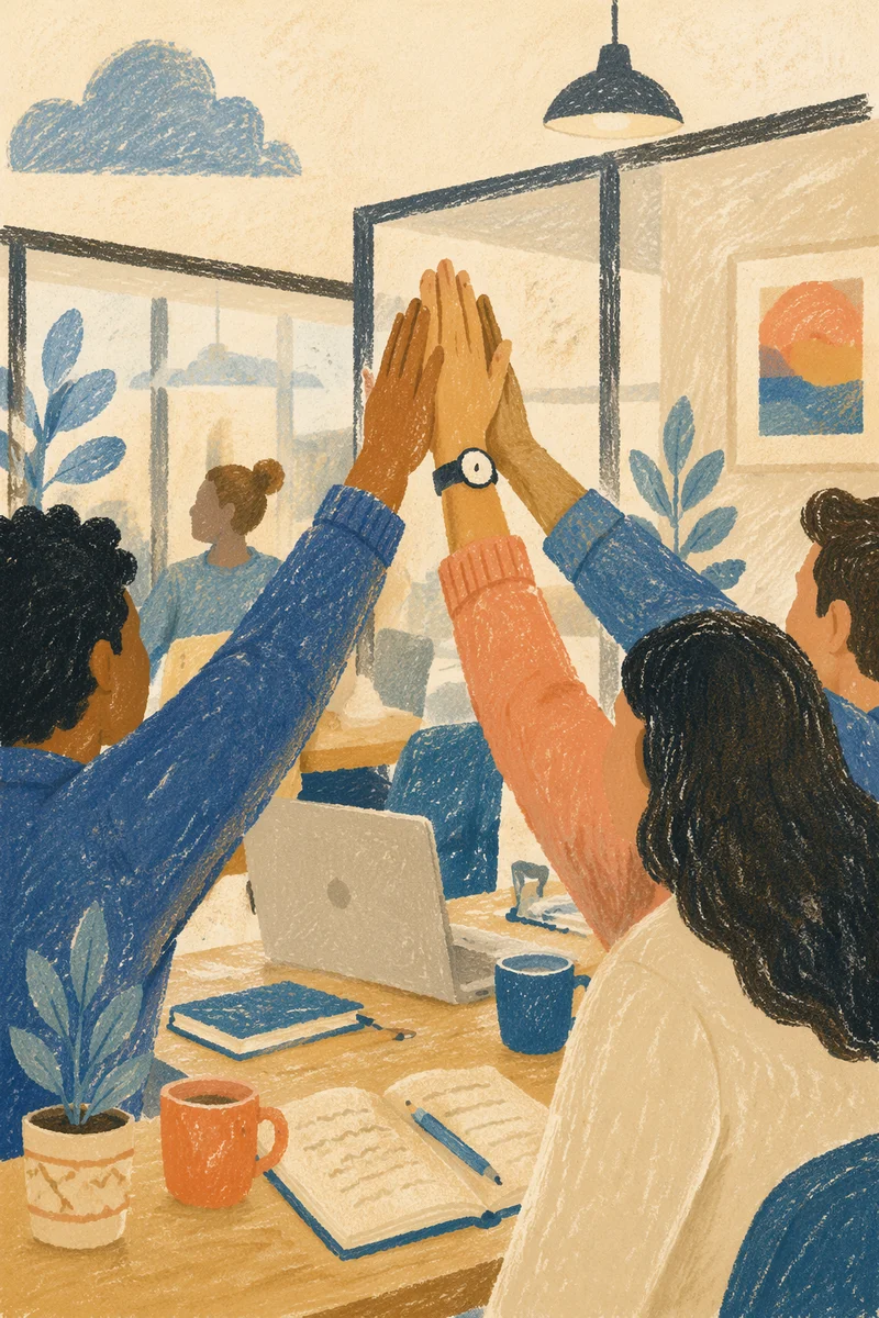 Office Team High Five Celebration