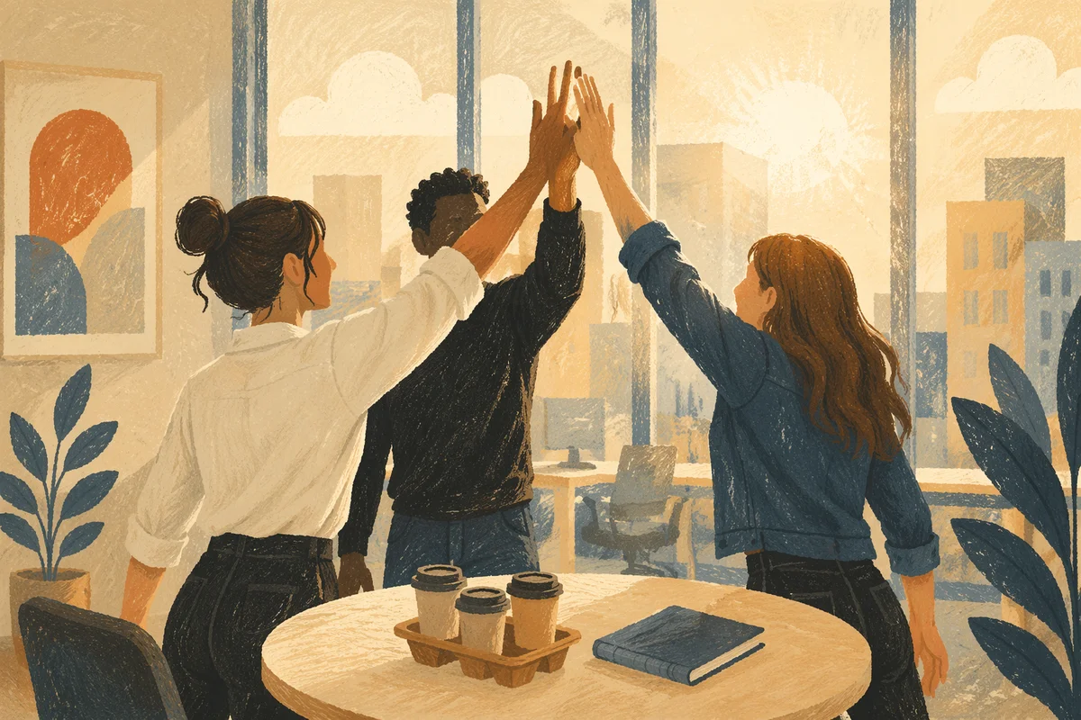 Team Success High Five in Modern Office