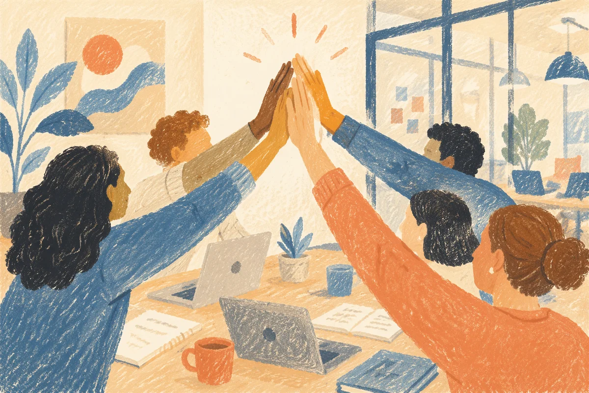Diverse Office Team Celebrating High Five Success