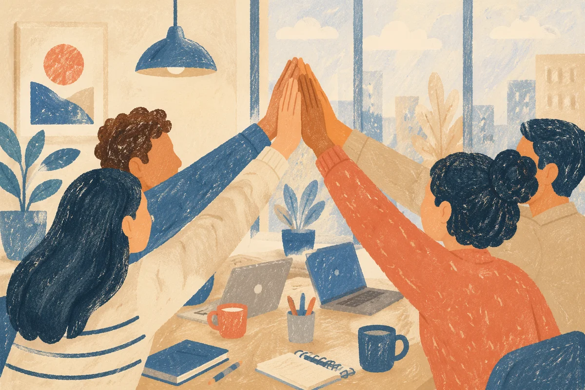 Office Team High Five Celebration