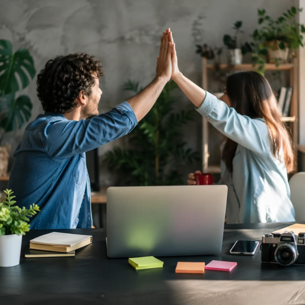 Coworkers Celebrating Project Success With High Five