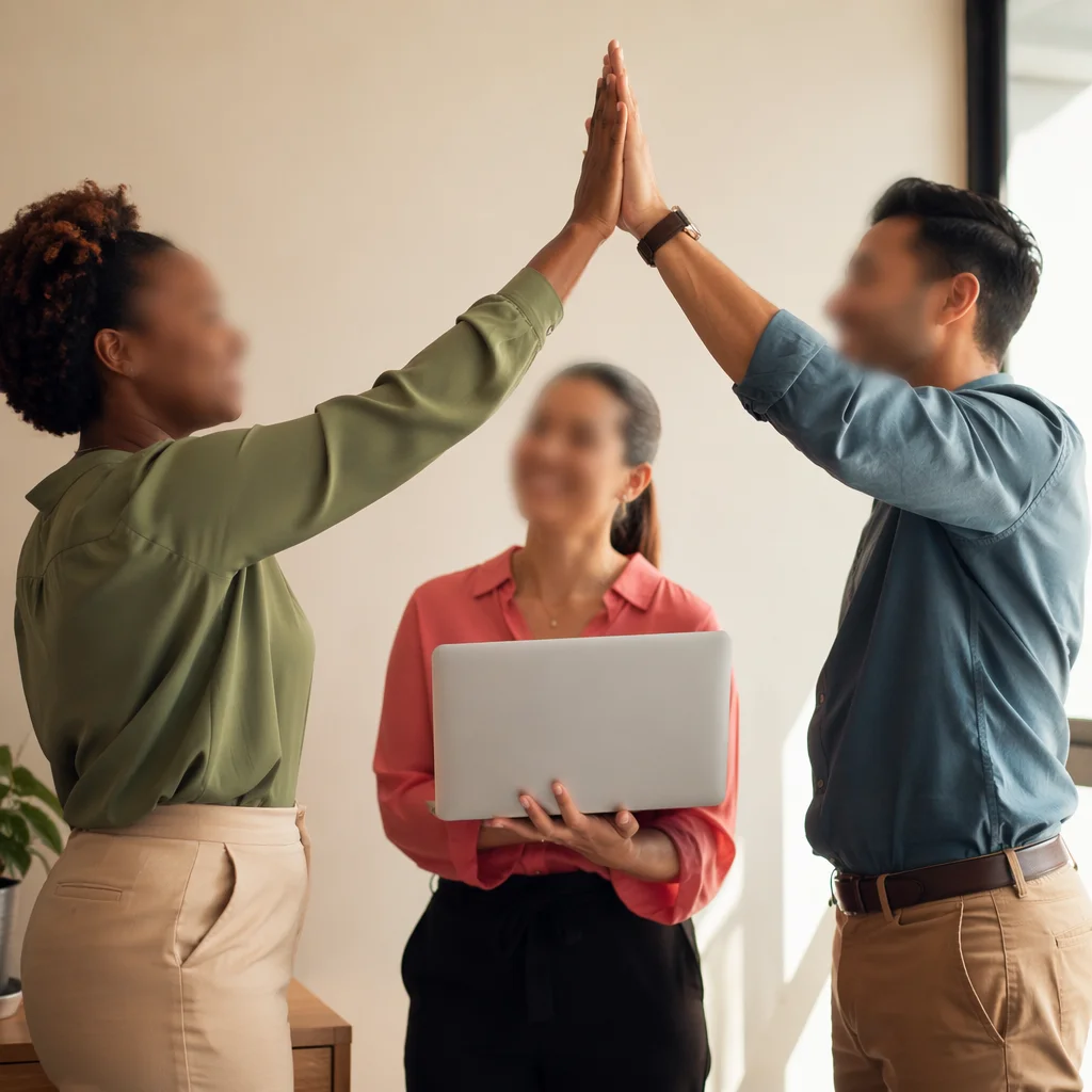 Diverse Office Team Celebrating High Five Success