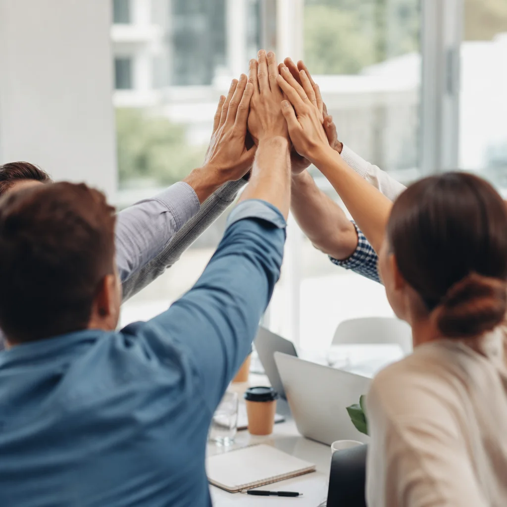 Office Team High Five Celebration