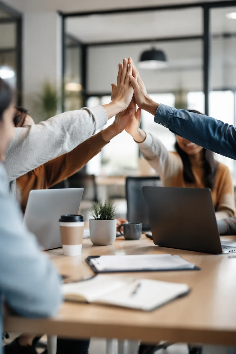 Office Team High Five Celebration