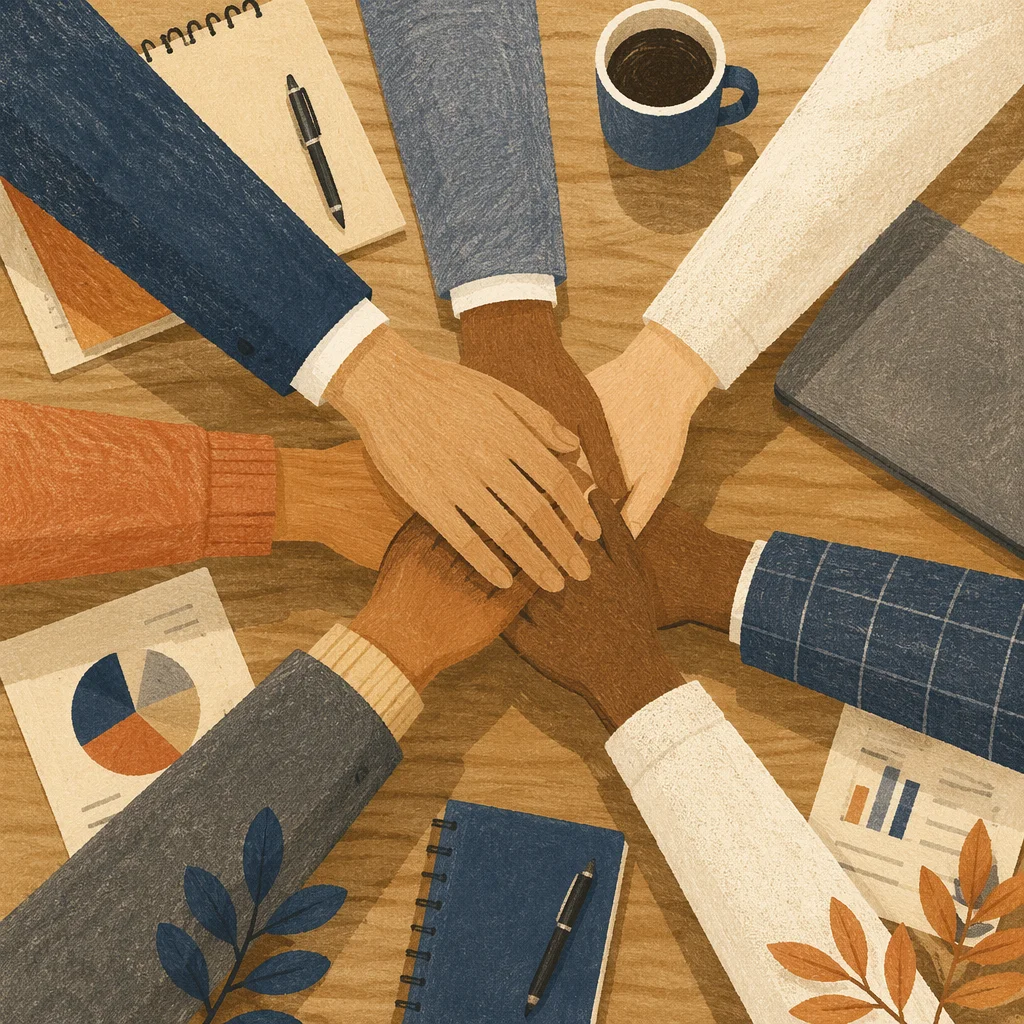 Overhead Team Hands Stacked for Unity