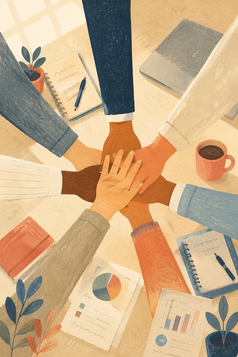 Overhead Team Hands Stacked in Unity