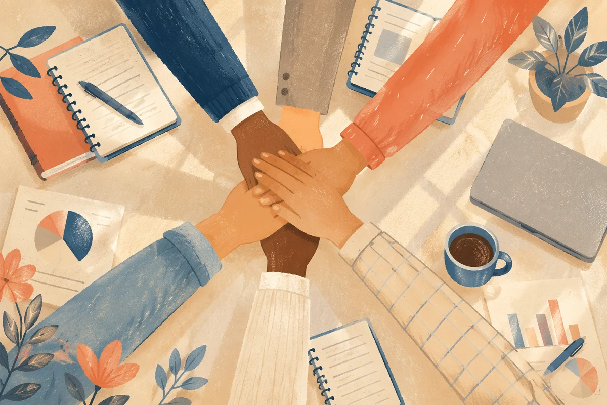 Overhead Team Hands Stacked for Unity