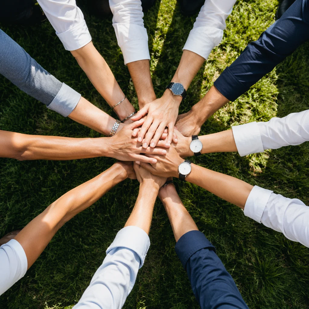 Diverse Team Hands Stacked in Unity