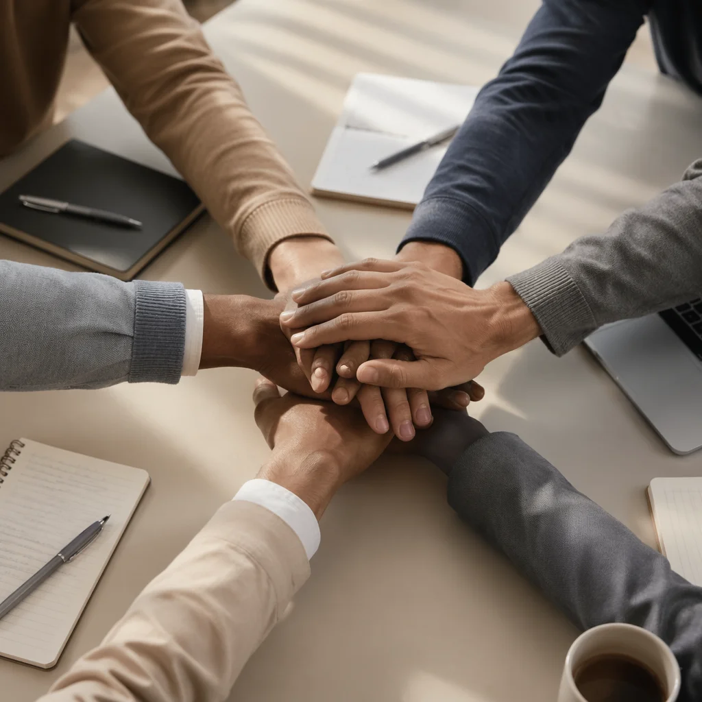 Diverse Team Hands Stacked in Unity