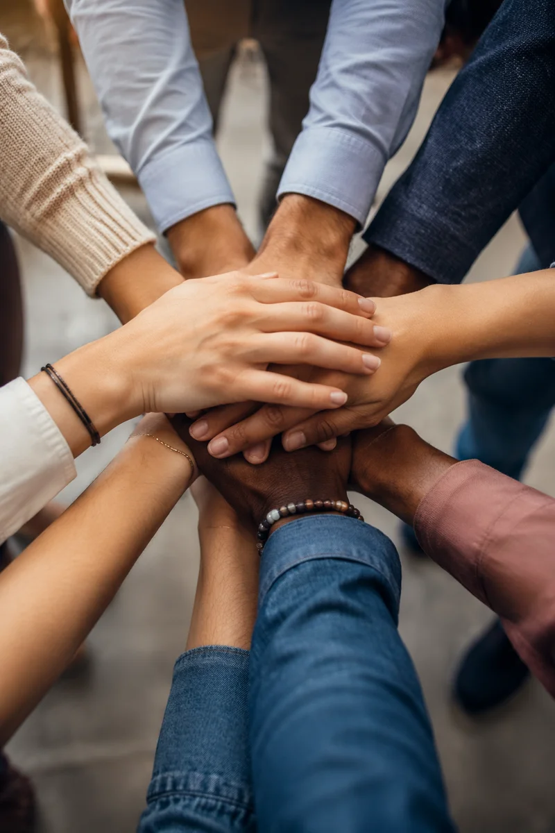 Diverse Team Hands Stacked in Unity