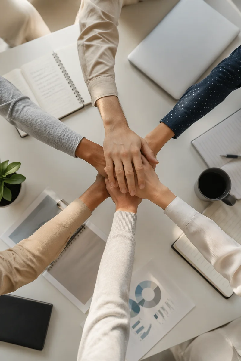 Overhead Team Hands Stacked in Unity