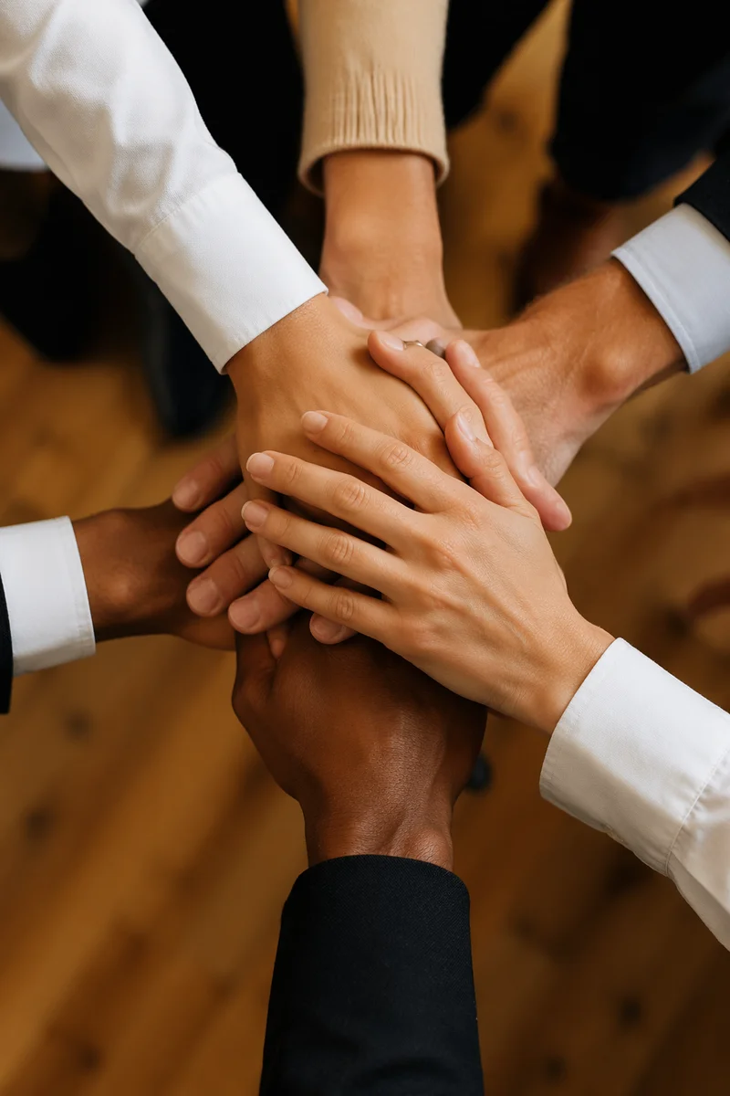Business Team Hands Stacked in Unity