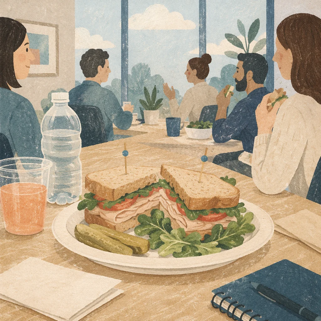 Office Team Lunch Meeting with Sandwiches