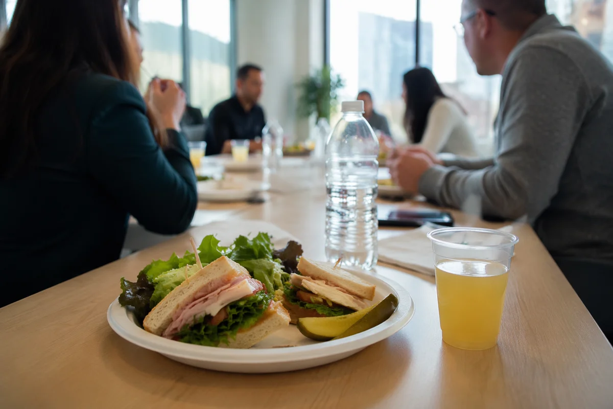 Business Team Lunch Meeting with Sandwiches