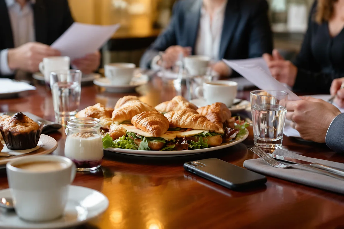 Business Team Lunch Meeting with Sandwiches