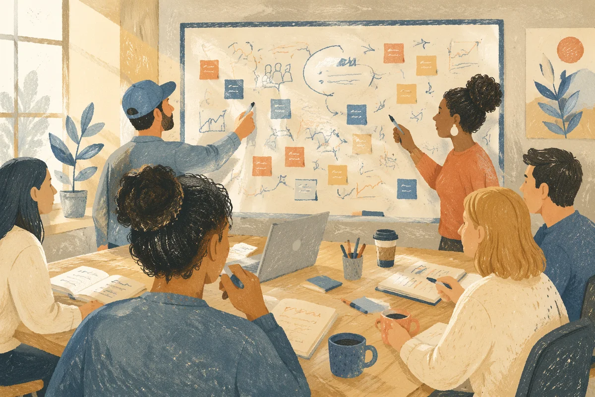 Collaborative Team Brainstorming at Whiteboard