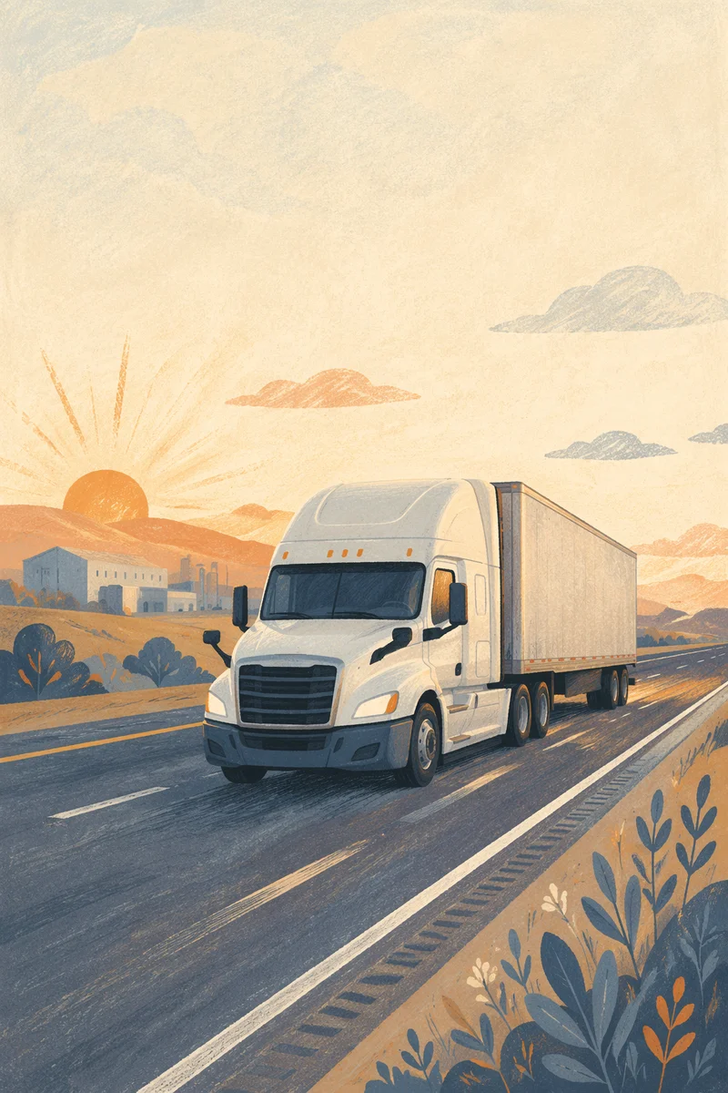 Sunrise Semi Truck on Open Highway